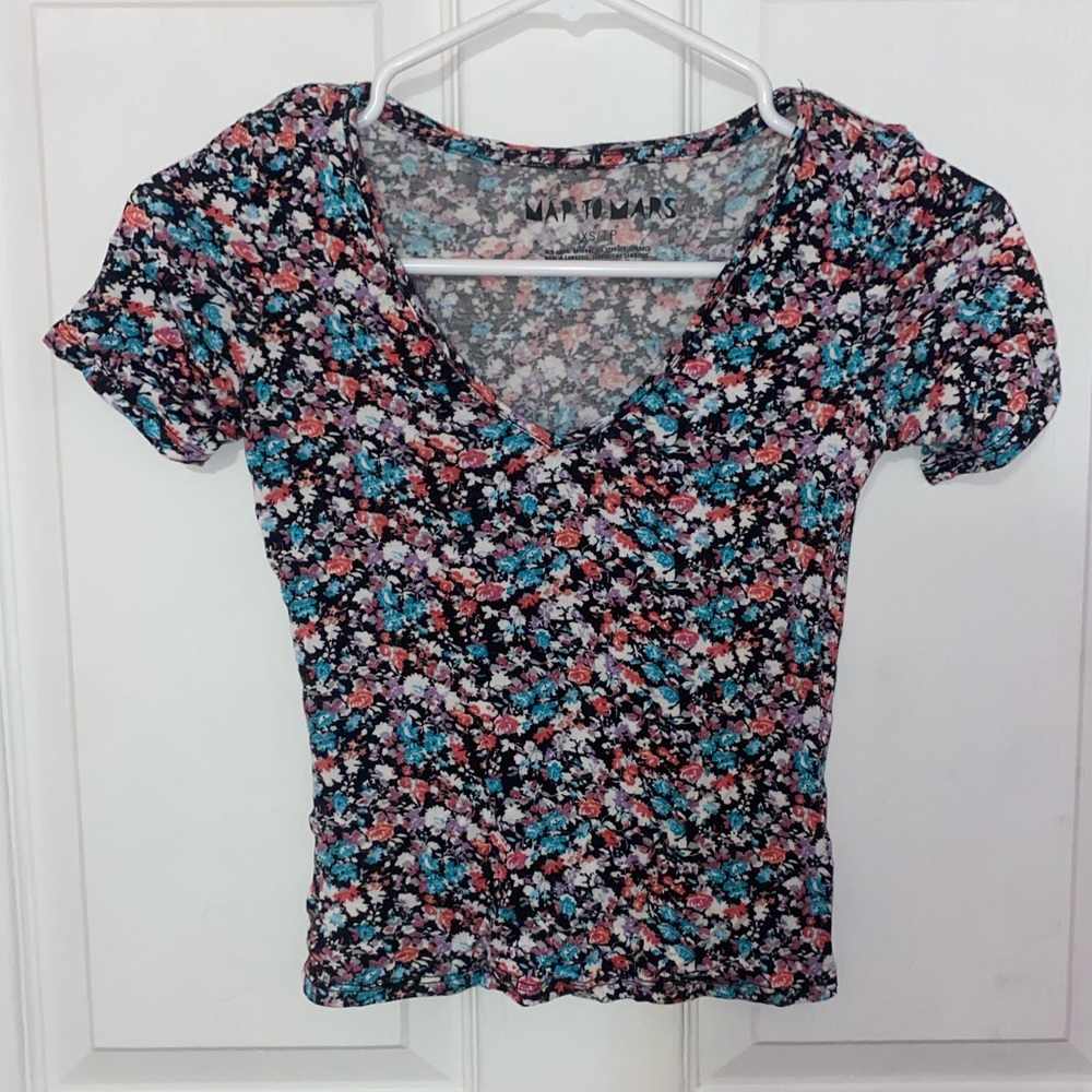 Map to Mars Floral Top V Neck Crop Top